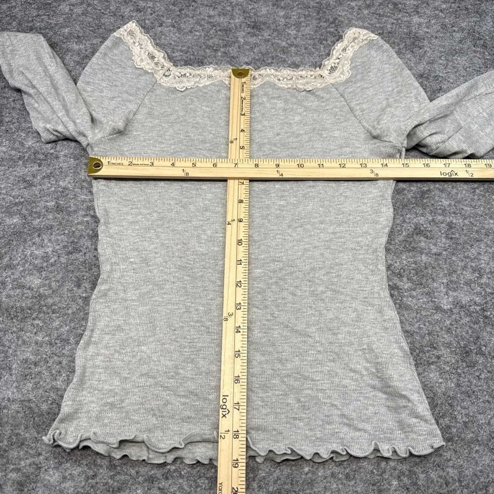 Free People Oh my Darling long sleeve top women's large gray lace trim dainty